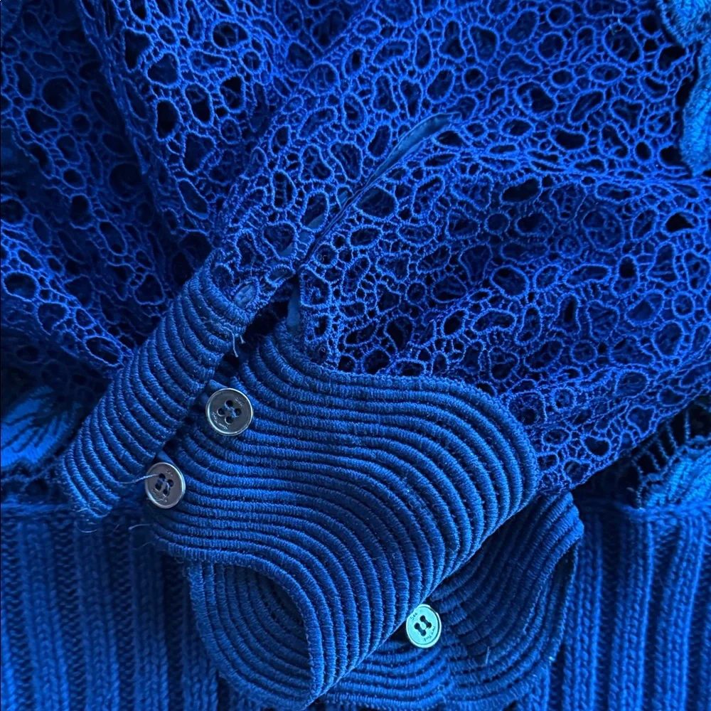 Sea New York Navy & Bright Blue Floral Crochet Sweater